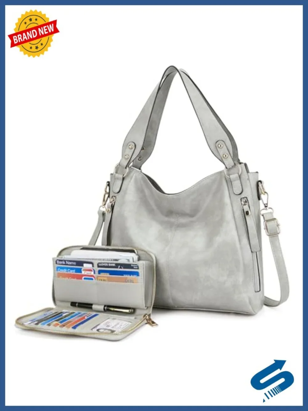 Faux Leather Hobo Tote & Wallet Set 2pcs - Detachable Strap, Multi-Pocket